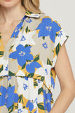 Floral Print V-Neck Top, Blue