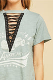 Lace Up Graphic Tee, Blue