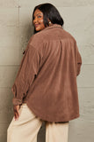 Button Down Shacket, Coffee Brown