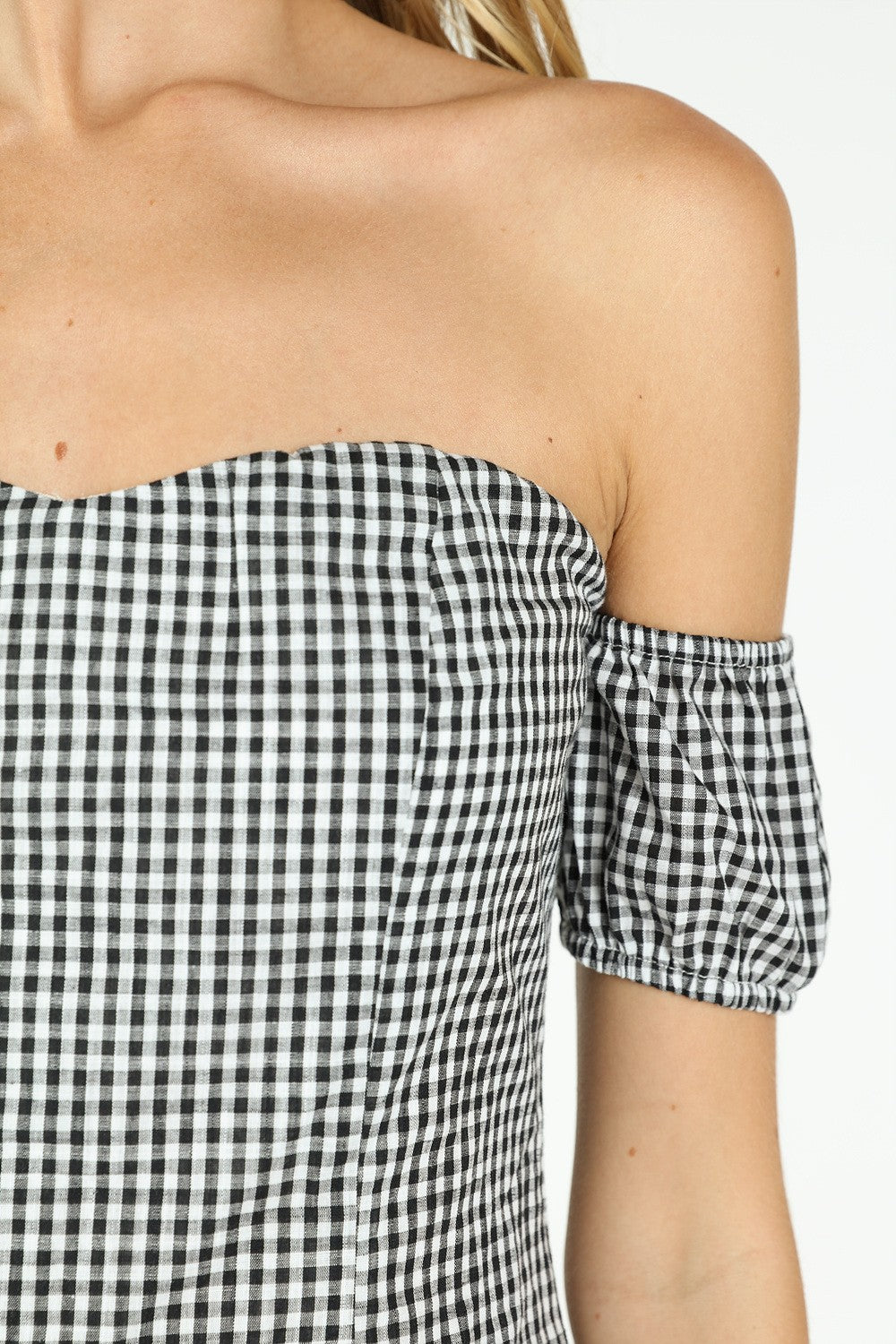 black gingham off the shoulder dress Off The Shoulder Gingham Dresses
