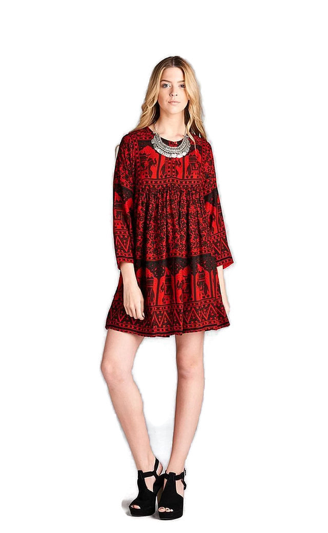India Print Dress, Red