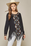 Geo Embroidered Fringe Top