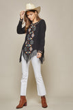 Geo Embroidered Fringe Top