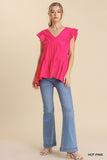 Tiered Ruffle Babydoll Top, Hot Pink