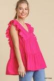 Tiered Ruffle Babydoll Top, Hot Pink