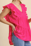 Tiered Ruffle Babydoll Top, Hot Pink