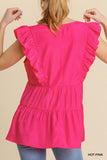 Tiered Ruffle Babydoll Top, Hot Pink