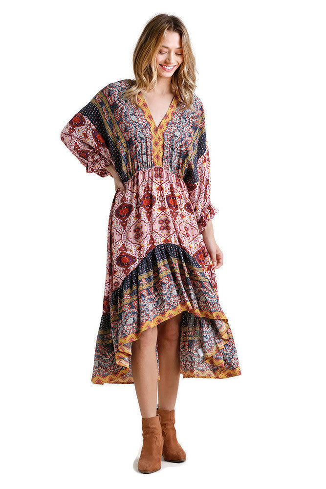 UMGEE USA Bohemian High Low Midi Dress