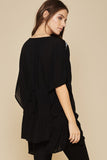 Floral Embroidered Lace Up Tunic, Black