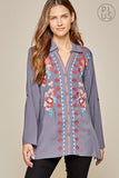 Floral Embroidered Tunic, Grey