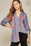 Floral Embroidered Tunic, Grey