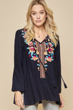 Embroidered Gypsy Tunic, Navy