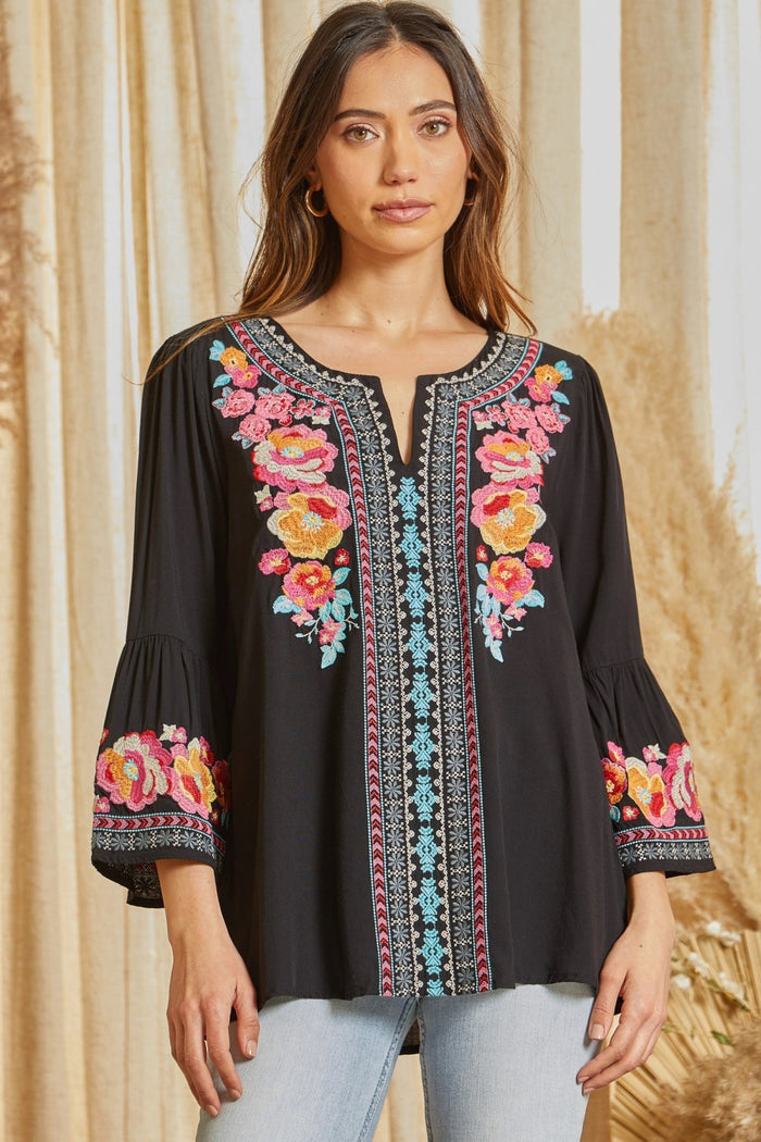 andree by unit / savanna jane south beach embroidered top black