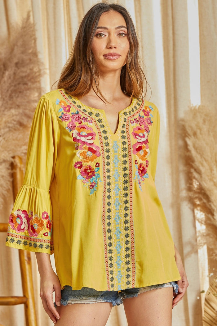 andree by unit / savanna jane south beach embroidered top marigold