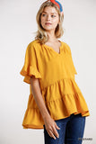 Mandarin Tiered Ruffle Top, Mustard