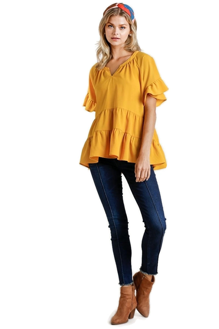 Mandarin Tiered Ruffle Top umgee usa