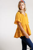 Mandarin Tiered Ruffle Top, Mustard