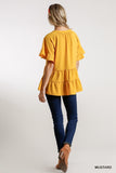 Mandarin Tiered Ruffle Top, Mustard