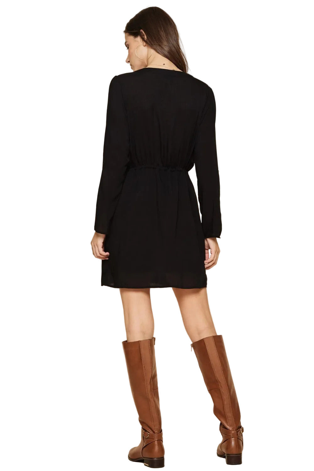 black embroidered tunic dress Women's Embroidered Button Up Tunic Dress - PLUS