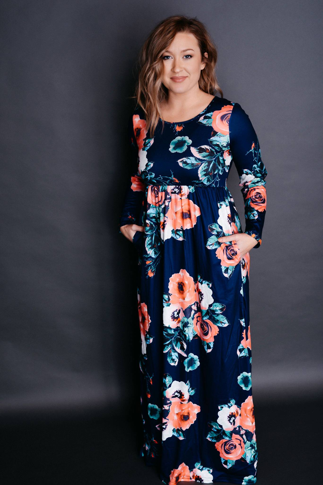 long sleeve babydoll maxi dress Babydoll Maxi Dress w/ Pockets