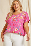Floral Embroidered Dolman Sleeve Top, Magenta