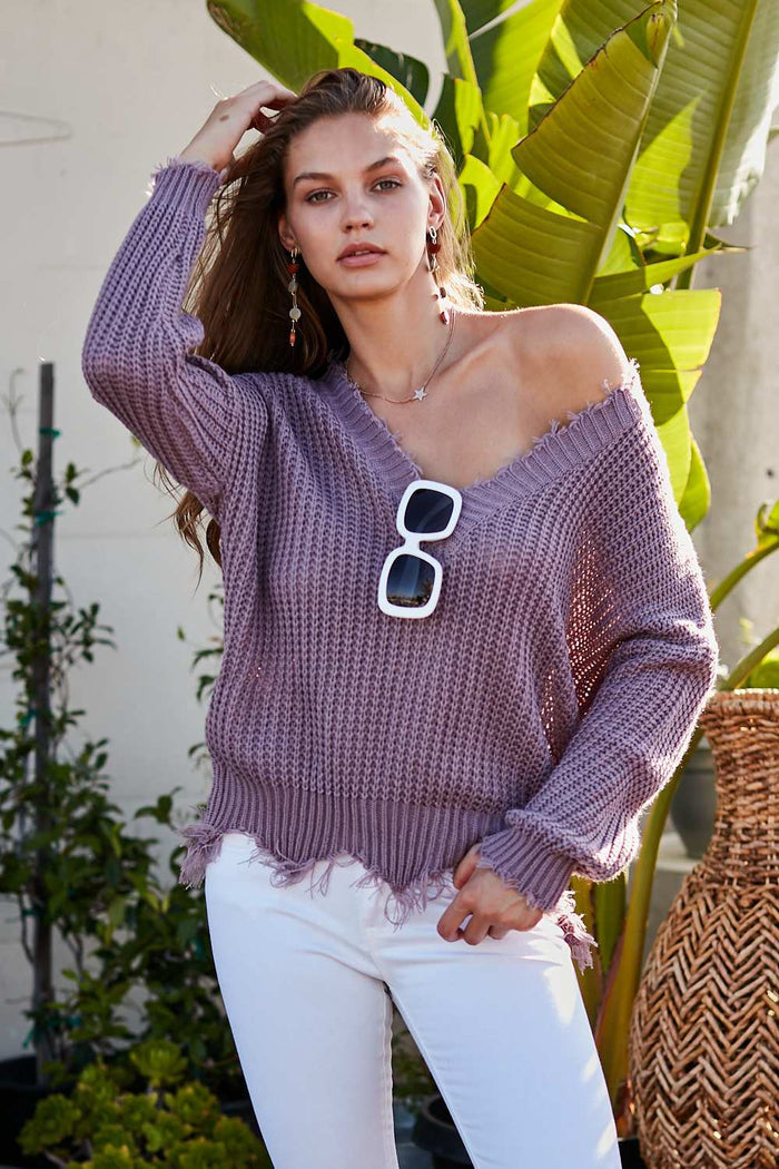 Frayed Sweater, Purple Ash