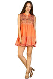 Lace & Fringe Embroidered Sleeveless Dress, Coral
