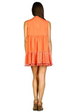 Lace & Fringe Embroidered Sleeveless Dress, Coral