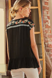 Embroidered Ruffle Top, Black