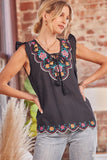 Floral Embroidered Scalloped Top