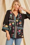 Patchwork Embroidered Top, Black