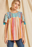 Embroidered Serape Babydoll Top