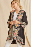 Embroidered Long Cardigan, Black