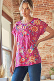 Floral Embroidered Dolman Sleeve Top, Magenta
