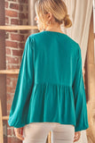 Embroidered Peplum Blouse, Teal