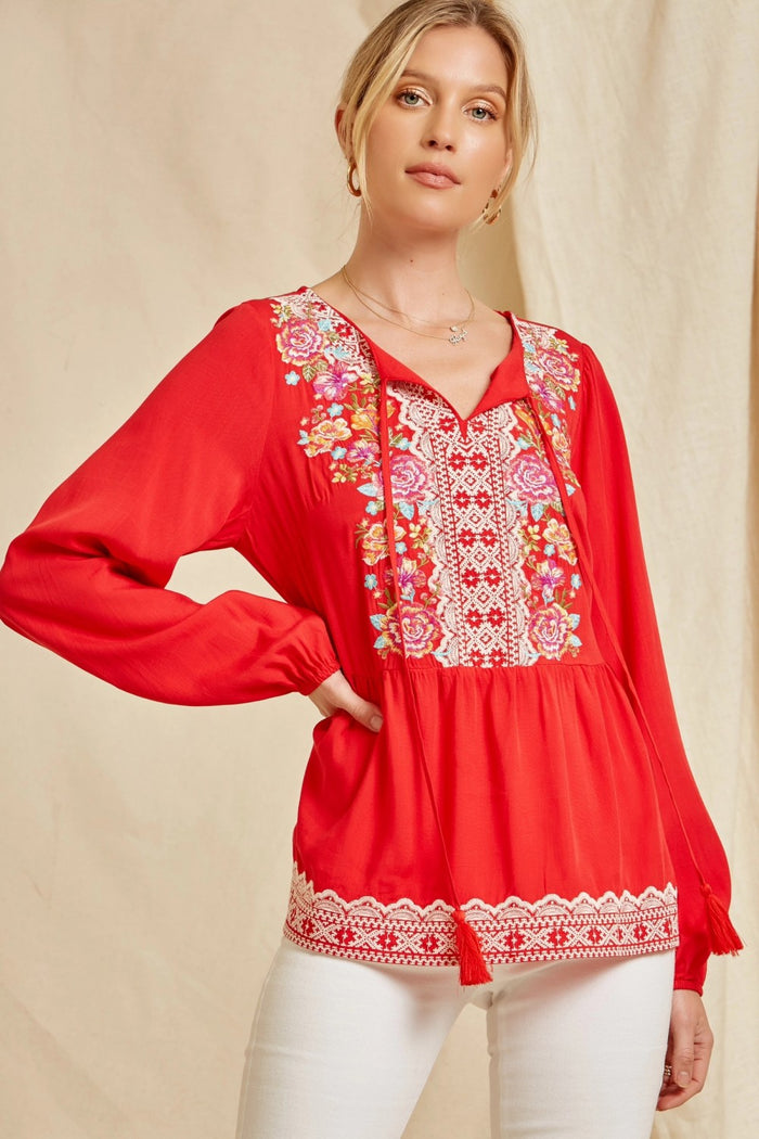 andree by unit / savanna jane Embroidered Peplum Blouse tunic top