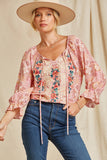 ANDREE BY UNIT / SAVANNA JANE Embroidered Peasant Top Blouse
