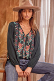 Floral Embroidered Blouse, Black