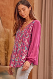 Floral Embroidered Blouse, Magenta