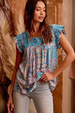 Floral Embroidered Paisley Print Top