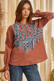 Mixed Embroidered Top, Rust