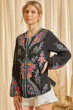 Floral Embroidered Button Down Top, Black