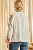 Floral Embroidered Button Down Top, Ivory