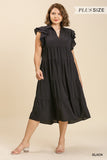 Tiered Ruffle Sleeve Midi Dress, Black