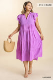 Ruffle Sleeve Tiered Midi Dress, Lavender