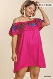 Floral Embroidered Ruffled Dress, Fuchsia