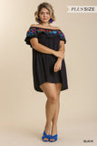 Floral Embroidered Ruffled Dress, Black