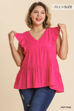 Tiered Ruffle Babydoll Top, Hot Pink