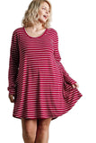 Striped Casual Dress, Red / White
