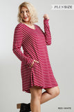 Striped Casual Dress, Red / White